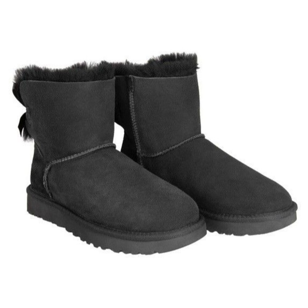 UGG Ladies Mini Bailey Bow II Genuine Sheepskin Suede/Shearling Boots Black